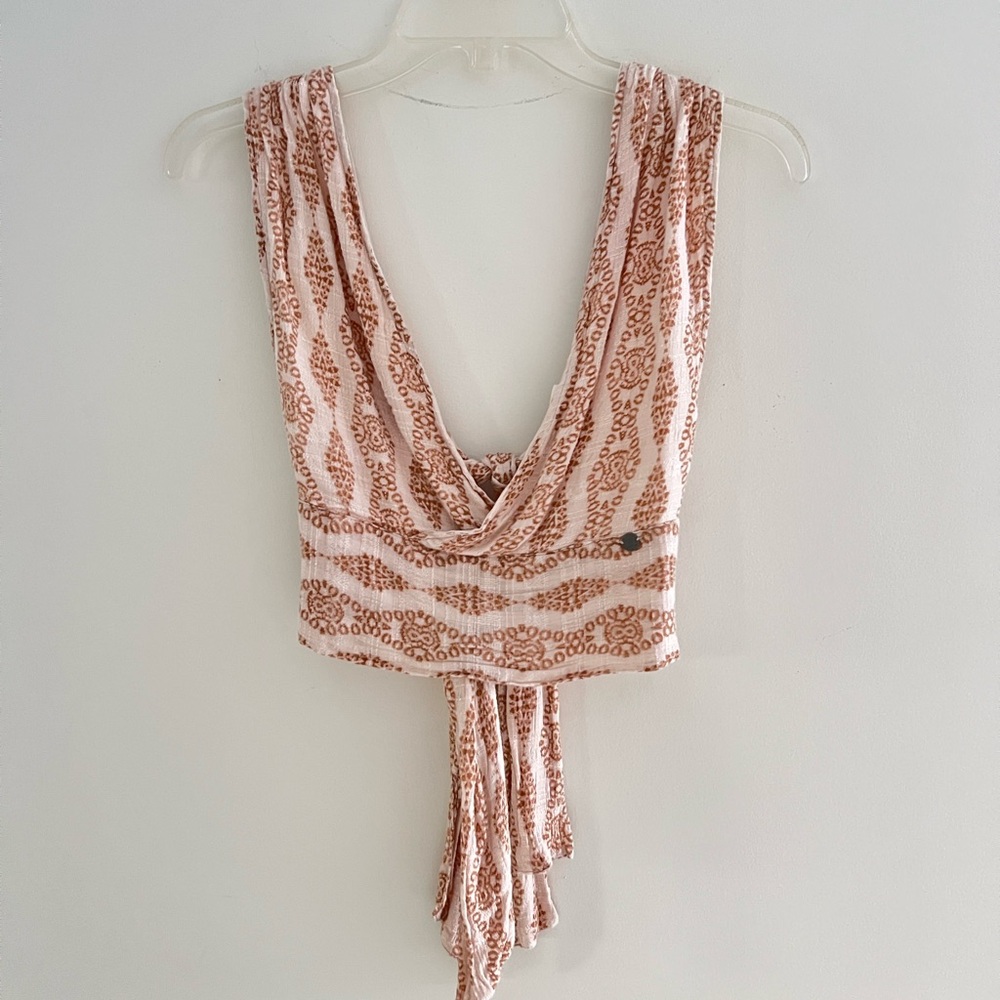 Mora Girls Boho Crop Top Wrap-Style Chest Cream & Honey Brown Print Size M - Picture 4 of 16